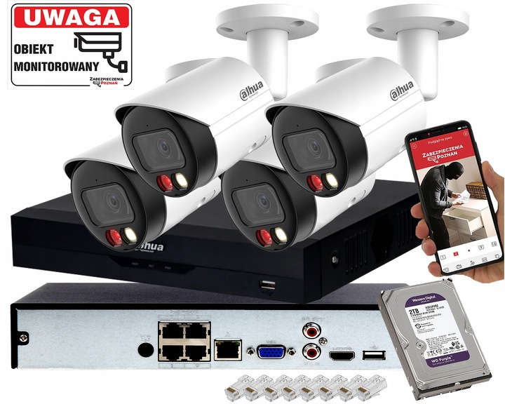 Monitoring Podwórka 4 kamery IP tubowe Dahua IPC-HFW2849S-S-IL-0280B 8MPx