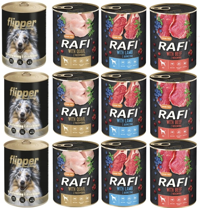 RAFI + FLIPPER MOKRA KARMA DLA PSA MIX SMAKÓW 12X800G