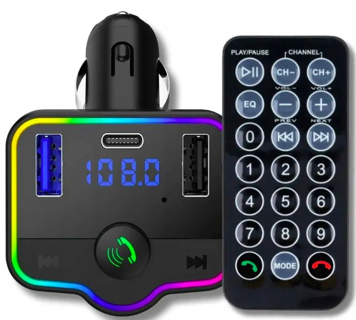 TRANSMITER SAMOCHODOWY BLUETOOTH 5.0 ROZMOWY RADIO 2x USB 1x TYP C PILOT