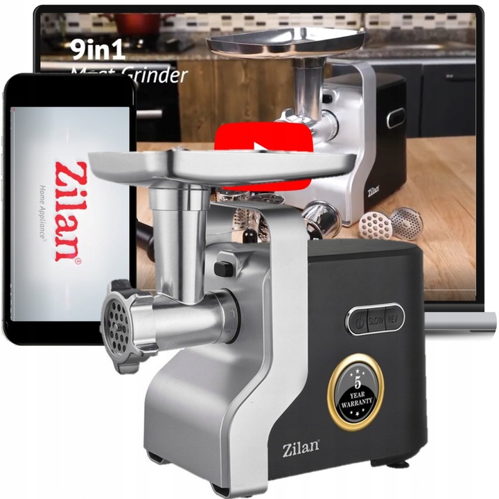 MASZYNKA DO MIELENIA MIĘSA METAL PREMIUM 3 SITA + SZARPAK MOC 2100W