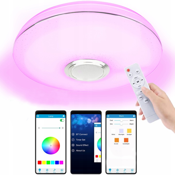 Lampa plafon LED RGB GŁOŚNIK Bluetooth 40w + PILOT