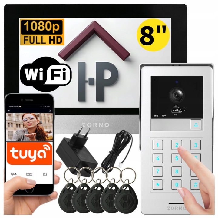 Wideodomofon WIFI TUYA z Szyfratorem na KOD BRELOK Full HD Aplikacja