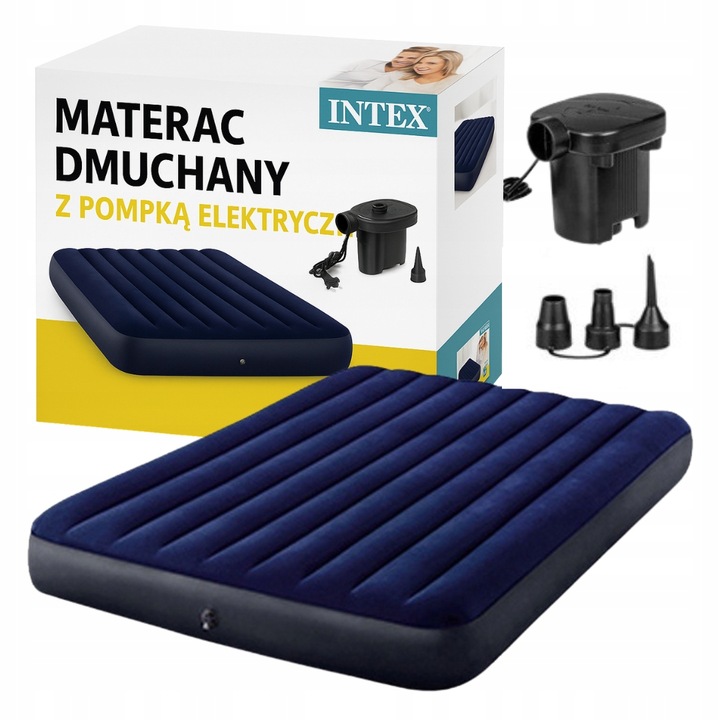 MATERAC DMUCHANY ŁÓŻKO DMUCHANE z pompką WELUROWY DWUOSOBOWY 137x191cm