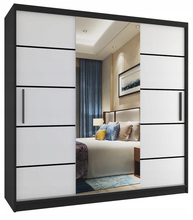 Szafa przesuwna PREMIUM z lustrem SZUFLADY 200 cm