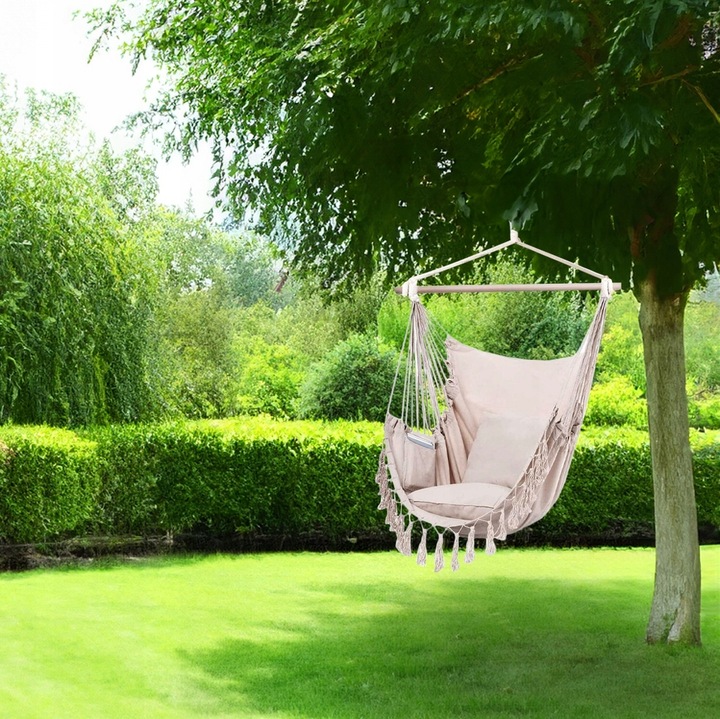 FOTEL WISZĄCY OGRODOWY BRAZYLIJSKI BUJANY HUŚTAWKA HAMAK KOKON + 2 PODUSZKI
