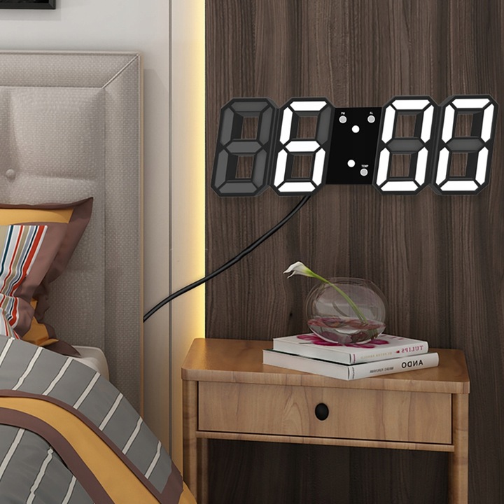 ZEGAR ELEKTRONICZNY WYŚWIETLACZ LED BUDZIK TERMOMETR ALARM DATA CZARNY