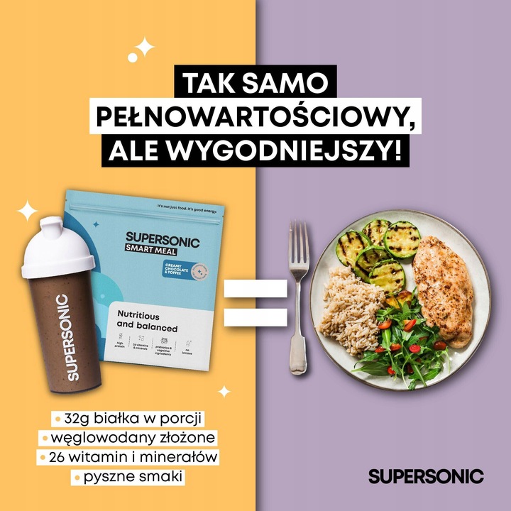 Posiłek SUPERSONIC Smart Meal WPC Zamiennik Posiłku w Proszku + KREM GRATIS