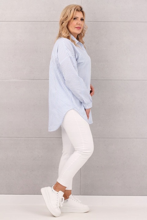 BAWEŁNIANA KOSZULA DAMSKA OVERSIZE WZÓR W PASKI LUŹNA DUŻE ROZMIARY