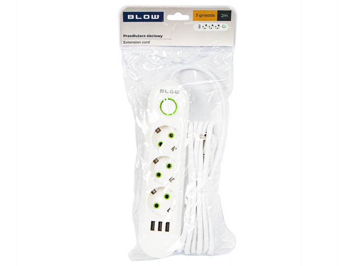 PRZEDŁUŻACZ WŁĄCZNIK 3x USB 3 GNIAZDA 2m UZIEMIENIE 3X1MM LISTWA
