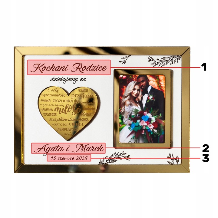 Podziękowania DLA RODZICÓW Mamy Taty Ślub Wesele w Ramce Złote Lustro 3D