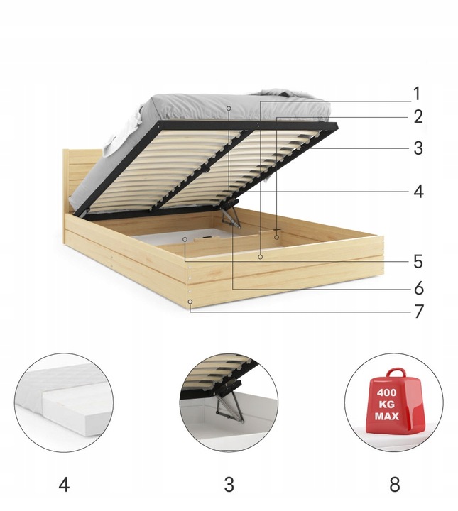 łóżko 160x200 z materacami pojemnikiem stelaż Montana