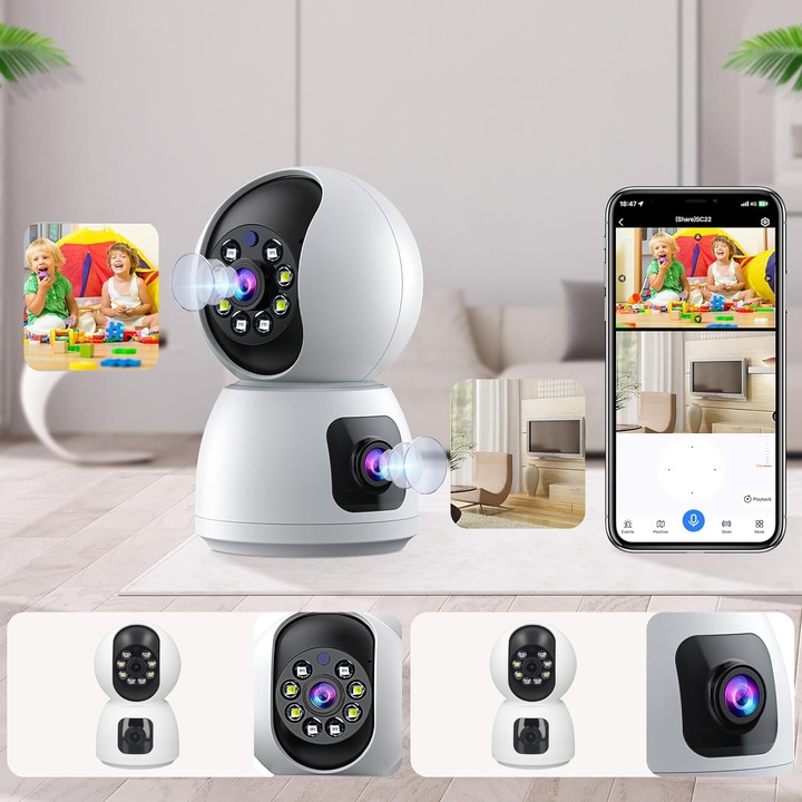 KAMERA MONITORUJĄCA BIAŁA 2,4G WIFI PTZ + 2 OBIEKTYWY 2MP