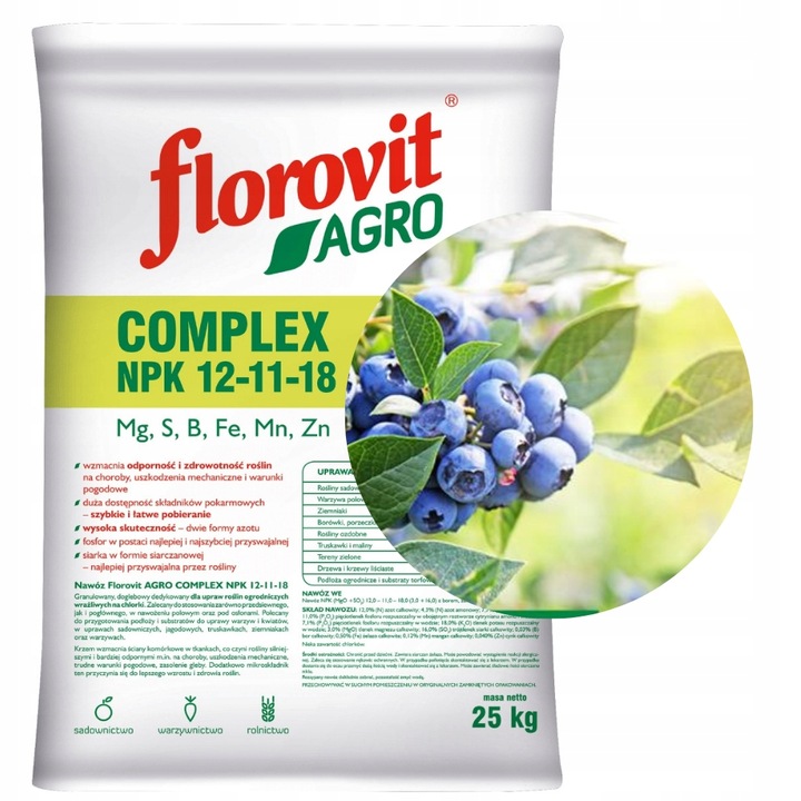 Nawóz Florovit Agro Complex NPK 12-11-18 25kg NISKA ZAWARTOŚĆ CHLORKÓW