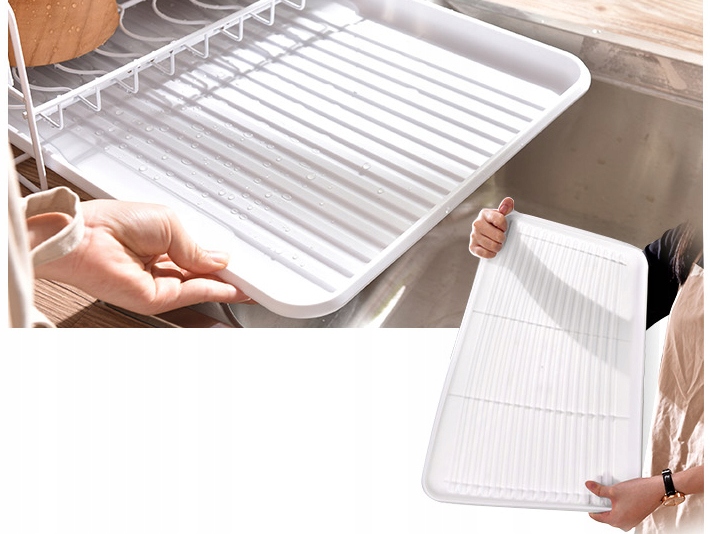 SUSZARKA DO NACZYŃ STOJĄCA BIAŁA DWUPOZIOMOWA OCIEKACZ Z TACKĄ W