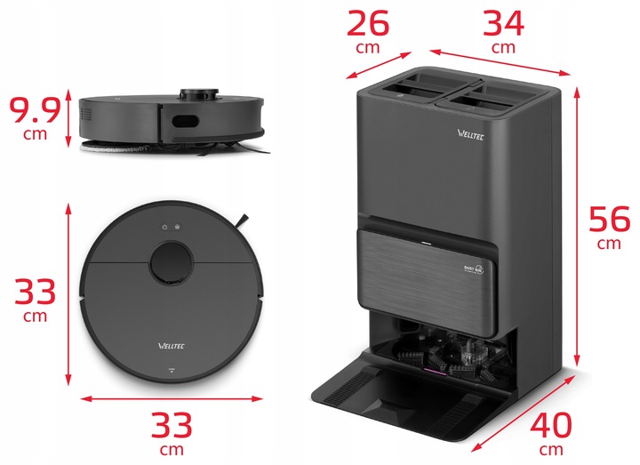 ROBOT SPRZĄTAJĄCY MOPUJĄCY WELLTEC R90 PRO + STACJA 5W1 + AKCESORIA
