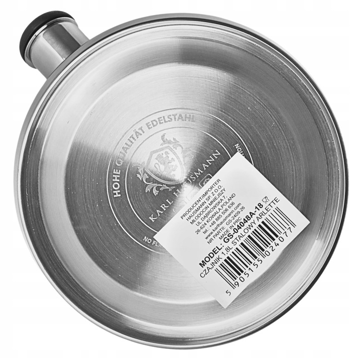 CZAJNIK STALOWY na GAZ 1,8L SREBRNY z GWIZDKIEM +RĄCZKA INDUKCJA STAL