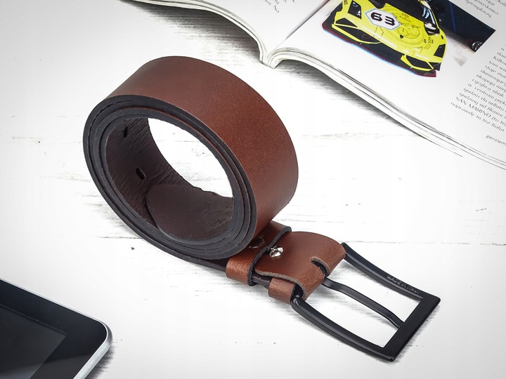 GRACIO meski skorzany PASEK brazowy KLAMRA czarna