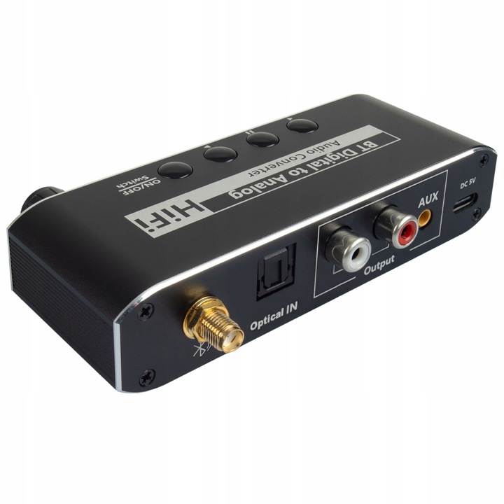 ODBIORNIK BLUETOOTH 5.0 KONWERTER AUDIO DAC TOSLINK 2x CINCH AUX BT +