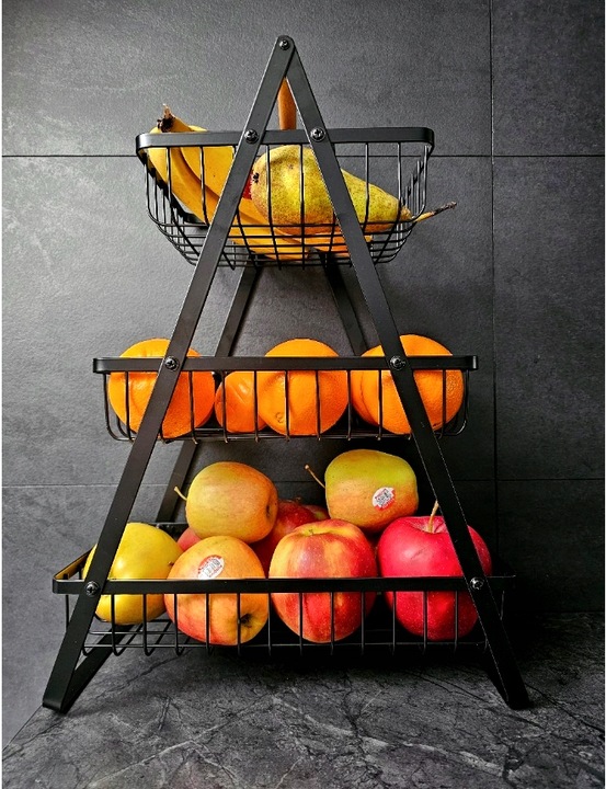 Koszyk TRZYPOZIOMOWY 3 piętrowy na owoce warzywa metalowy czarny Z