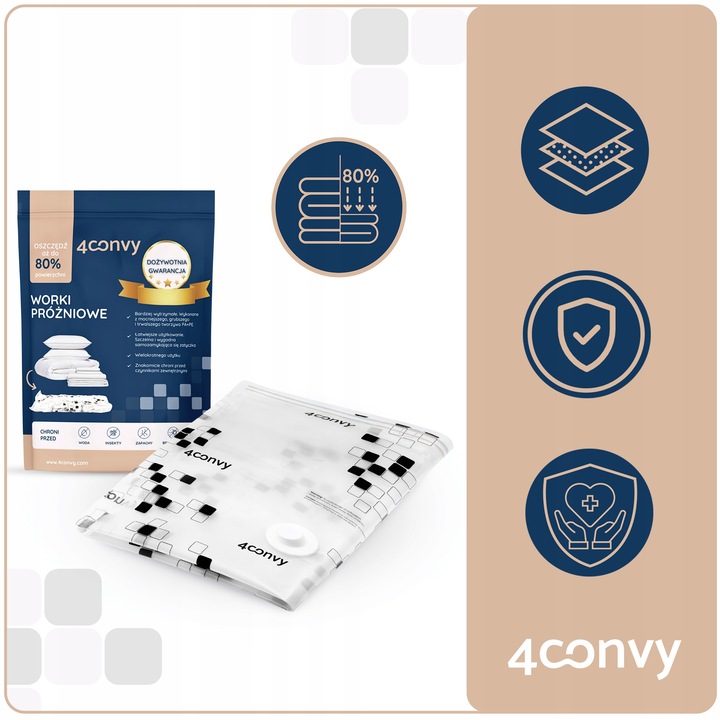 4CONVY 9szt. SOLIDNE worki próżniowe 60x80 na ubrania koc bezpieczny