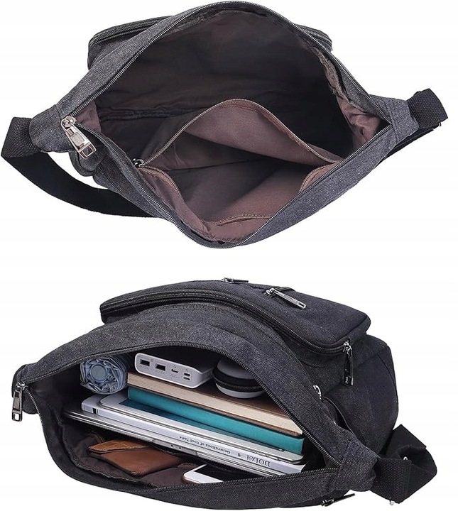 TORBA MĘSKA CZARNA POJEMNA Do Pracy Śniadaniowa Na Ramię Mocna