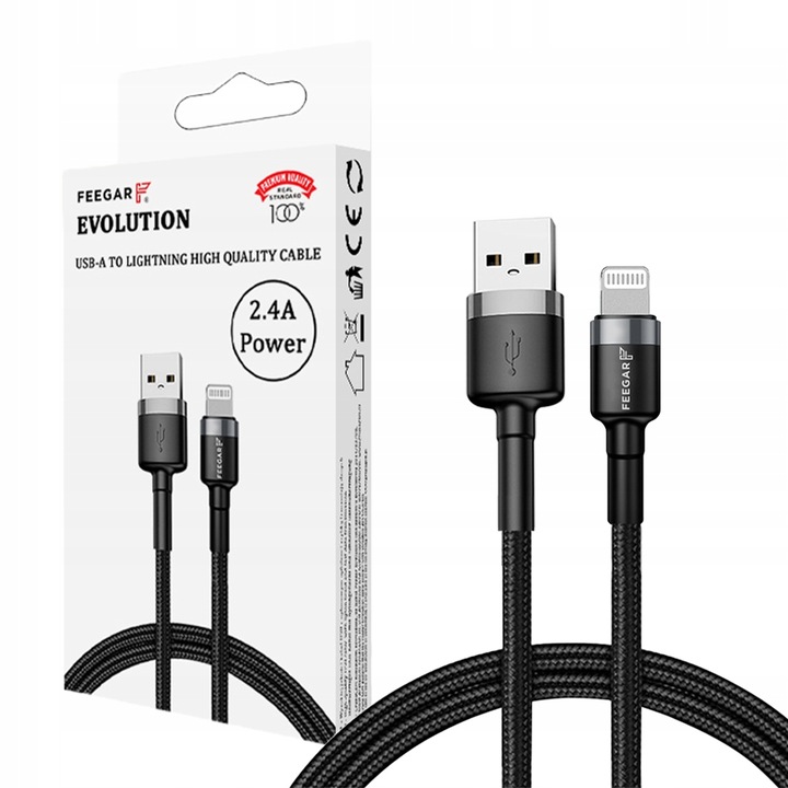 Feegar Kabel USB Lightning do iPhone iPad nylonowy Szybkie Ładowanie