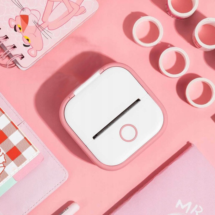 Phomemo T02 mini drukarka termiczna do zdjęć notatek etykiet różowa
