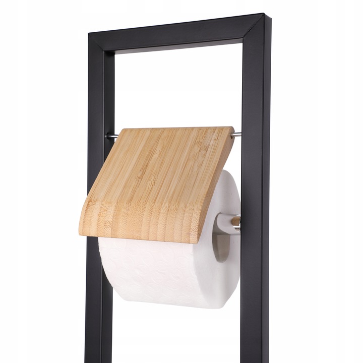 Stojak na papier toaletowy z uchwytem i szczotką do wc czarny bambus