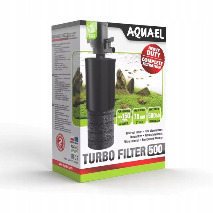 AQUAEL Turbo 500 Filtr Wewnętrzny Do Akwarium do 150L + GRATIS