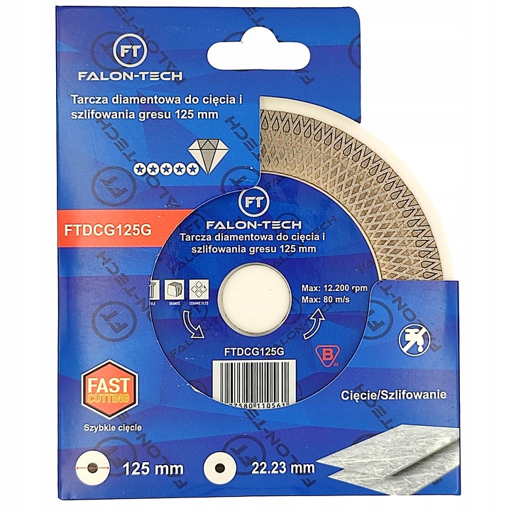 TARCZA 125mm DIAMENTOWA DO PŁYTEK GRESU GLAZURY SZLIFOWANIA CIĘCIA 45°