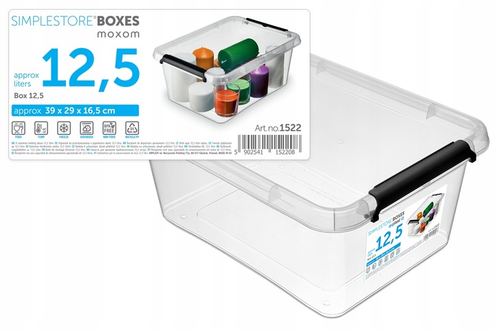 Pojemnik Plastikowy Przeźroczysty z Pokrywą 12,5L Pudełko Pudło