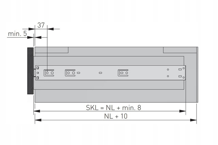 Prowadnica kulkowa GTV push open do szuflad 450 mm pełny wysuw udźwig