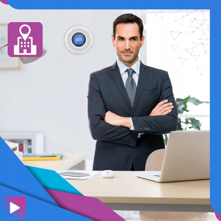 Czujnik Dymu Czadu Gazu CO Tlenku Węgla LCD Czujka Sensor Detektor Premium