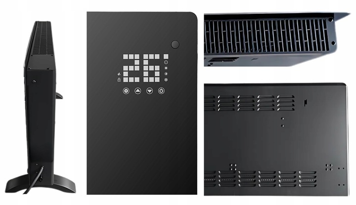 Grzejnik elektryczny szklany konwektorowy Glow 2500W LED WiFi Tuya czarny