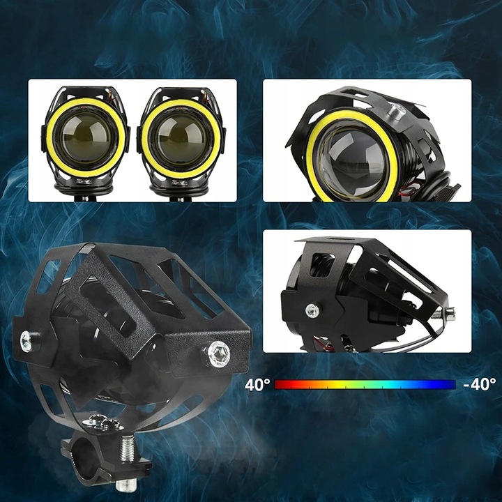 2x HALOGENY MOTOCYKLOWE LAMPY REFLEKTORY RING LED 3Ccc