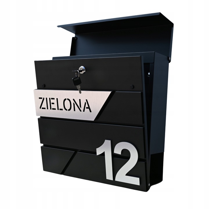 SKRZYNKA POCZTOWA NA LISTY Z ADRESEM NUMER DOMU WZORY DUŻA CZARNA RAL