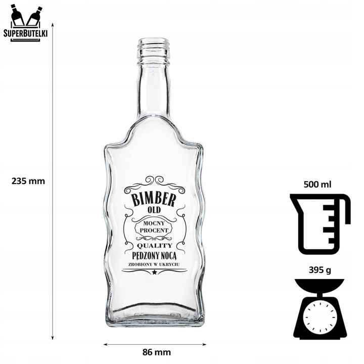 5x BUTELKI na BIMBER NALEWKI WÓDKĘ WHISKY z NADRUKIEM Butelka FALA 500 ml