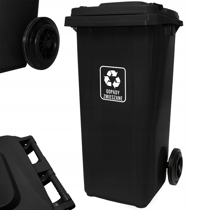 KOSZ ŚMIETNIK POJEMNIK KUBEŁ NA ŚMIECI ODPADY 120L CZARNY DO SEGREGACJI