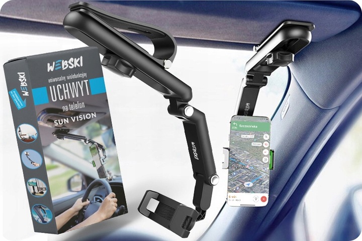 SAMOCHODOWY UCHWYT NA TELEFON NA OSŁONĘ PRZECIWSŁONECZNĄ DO AUTA REGULOWANY