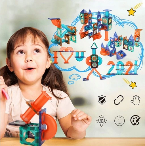 KLOCKI MAGNETYCZNE KONSTRUKCYJNE ŚWIECĄCY TOR 110el 3D MAGNETIC EDUKACYJNE