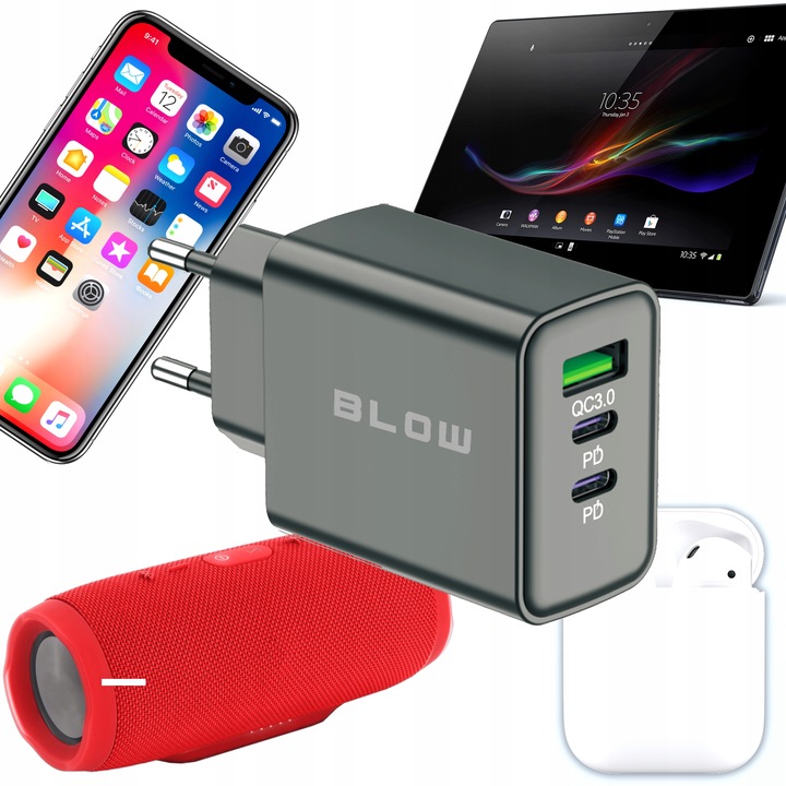 SZYBKA ŁADOWARKA SIECIOWA GNIAZDO USB + 2x USB-C QC PD 40W UNIWERSALNA