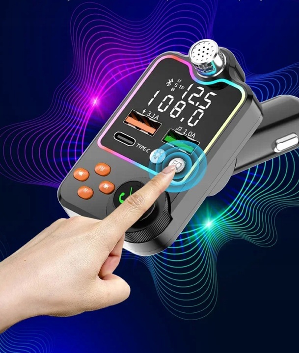 TRANSMITER FM ZESTAW GŁOŚNOMÓWIĄCY BT 5.0 ŁADOWANIE QC 3x USB PD RGB