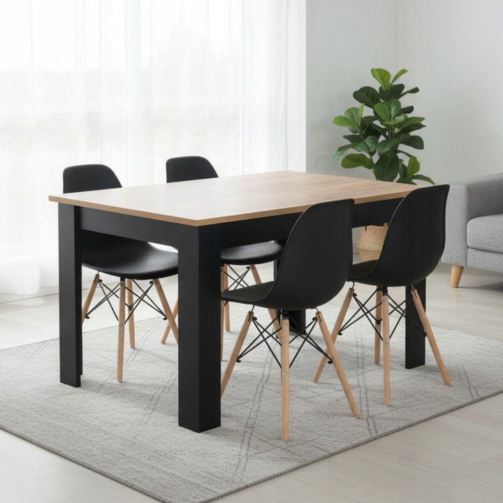 Stół z Krzesłami Zestaw do Jadalni Kuchni Salonu Loft 4 Krzesła Czarne