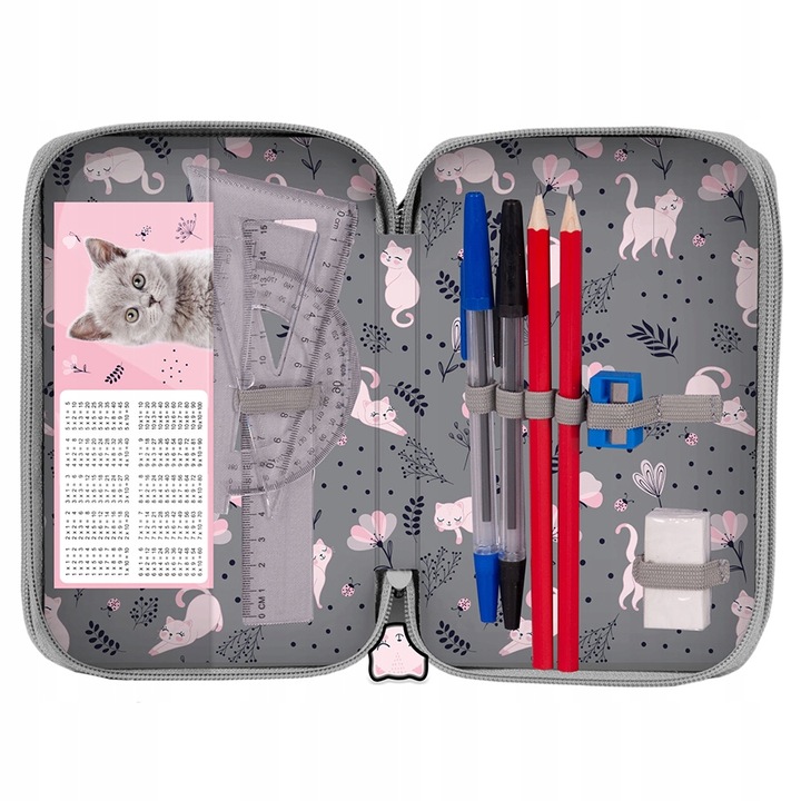 TRZYKOMOROWY PIÓRNIK SZKOLNY Z WYPOSAŻENIEM PASO z kotkiem KOTEK BRYTYJSKI