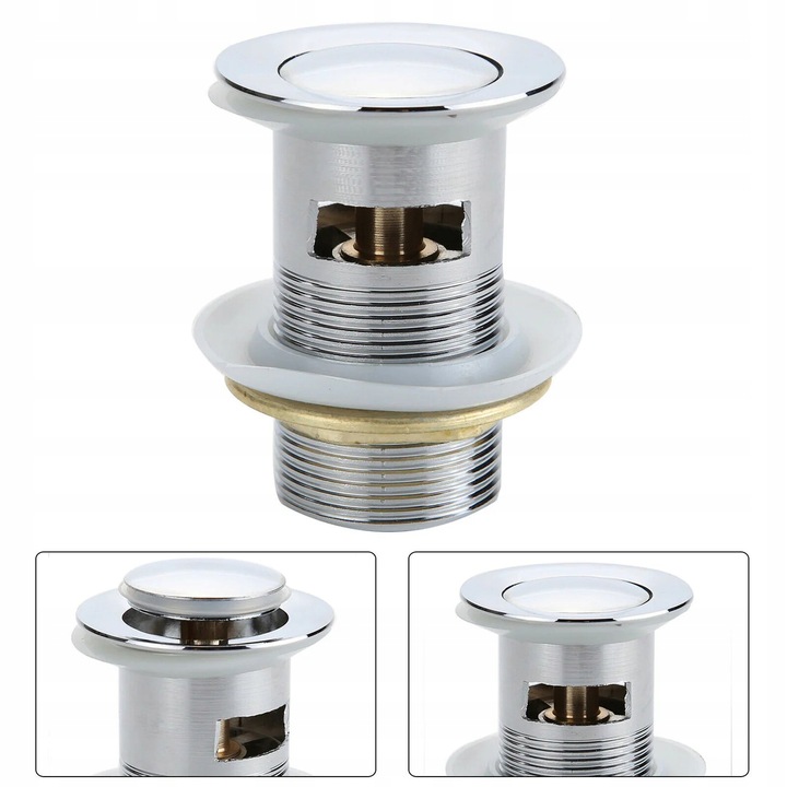 KOREK UMYWALKOWY KLIK-KLAK AUTOMAT z przelewem SREBNY DO UMYWALKI