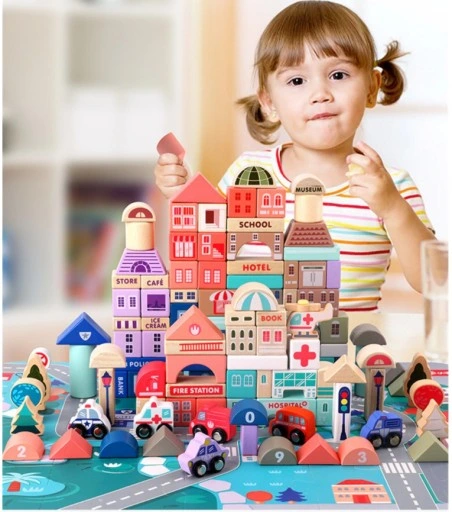 Drewniane Klocki Miasto Auta 115 Klocków + Puzzle