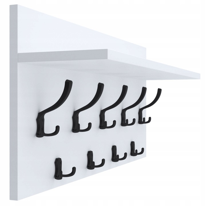 Wieszak na ubrania ścienny panelowy 9 haków 70x40 Biały