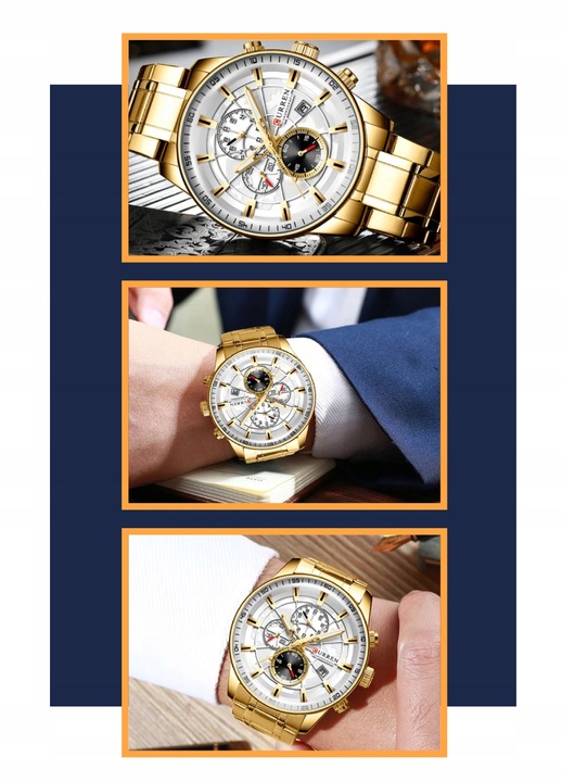 CURREN ELEGANCKI ZEGAREK MĘSKI DATOWNIK CHONOGRAF