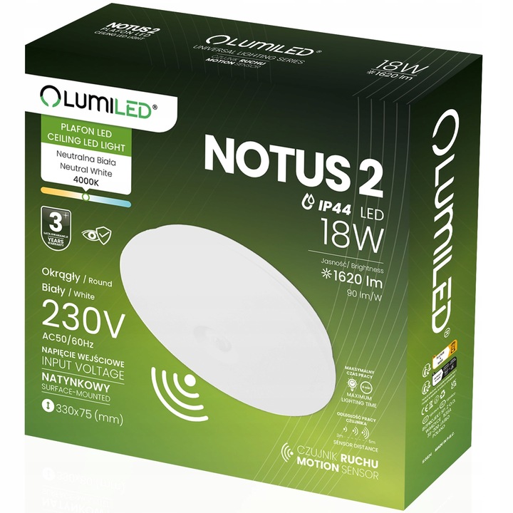 Plafon LED Panel Natynkowy Okrągły Lampa Sufitowa CZUJNIK RUCHU 18W 33