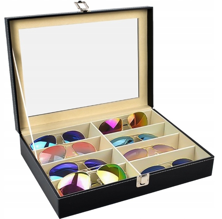 Pudełko na Okulary Etui Organizer na 8 Okularów Elegancka Szkatułka Prezent